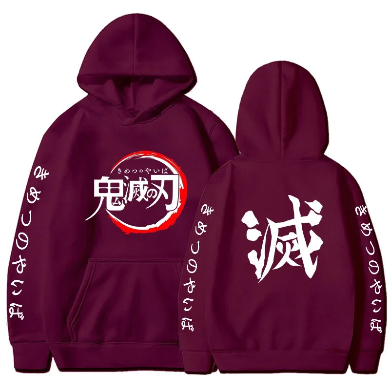 Demon Slayer sweat à capuche pour homme mode lettre graphique imprimé sweats femmes décontracté Harajuku Streetwear pull à capuche Sudaderas