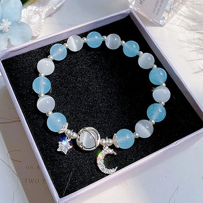 Bracelet en pierre opale de couleur bleu violet pour femmes et filles, Bracelets en cristal brillant, pendentif étoile de lune, bijoux
