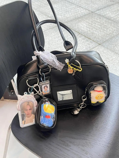 JIAERDI Harajuku Black Ita Bag Handbag Women Japanese Uniform Transparent Shoulder Bags Female Preppy Style Kawaii Underarm Bag