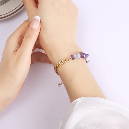 Bracelets bohème en acier inoxydable 316l, cristal naturel, pierre violette, pour femmes, bijoux de vacances, cadeaux, livraison directe