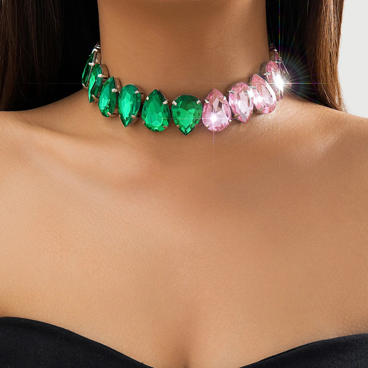 Grand collier ras du cou en cristal pour femme, biscuits en cristal, déclaration vintage, bijoux de cou de mariage, décoration de fête de luxe