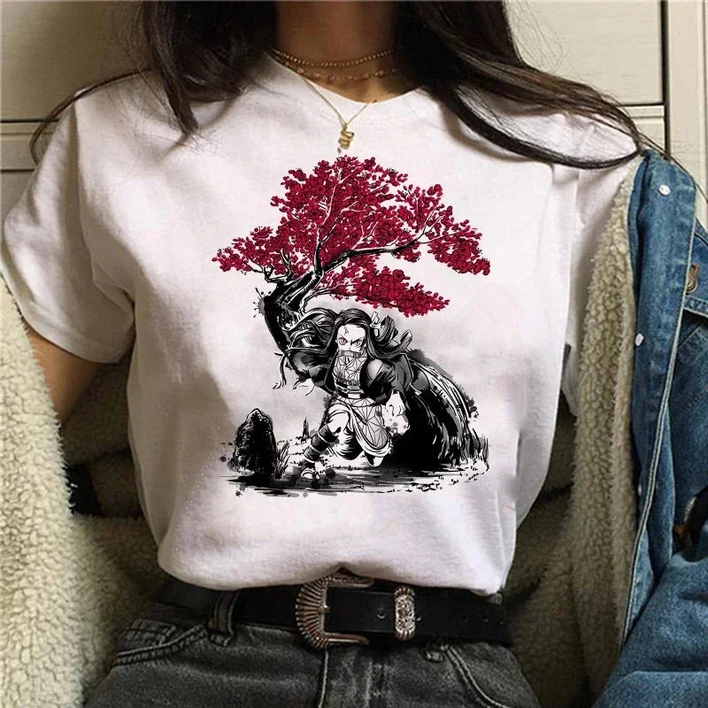 Démon Slayer T-shirt femmes Kimetsu No Yaiba Nezuko T-shirt femme Tanjirou Kamado graphique T-shirt japonais Anime Manga T-shirt