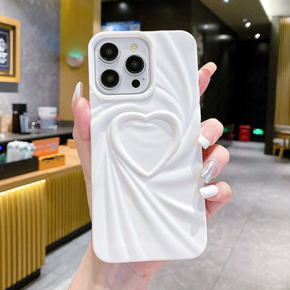 Coque de téléphone pliable en Silicone souple et mat, étui complet en forme de cœur d'amour 3D pour iPhone 13 14 15 Pro Max 16 Plus 11 12 ProMax