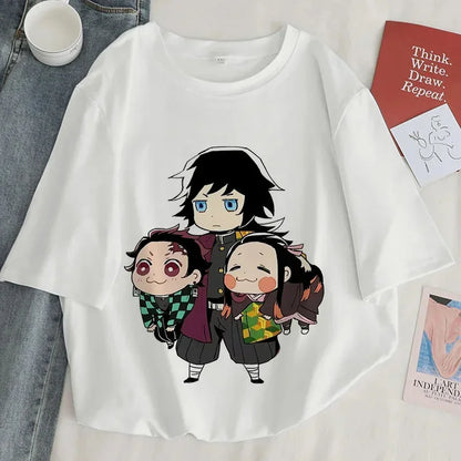 Démon Slayer imprimer t-shirt femmes Harajuku esthétique hauts blancs t-shirt japon Anime Ullzang femme t-shirt été noir t-shirt