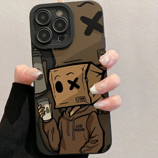 Coque de téléphone à motif d'homme en Carton de dessin animé, étui en Silicone souple givré antichoc pour iPhone 11 12 13 14 Pro Max 15 16 XR X