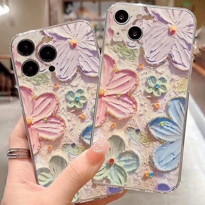 Coque de téléphone à motif de fleurs peintes vibrantes, couverture complète transparente, iPhone 11 12 Mini 13 14 Pro Max 15 16 Pro Poly X, 1PC