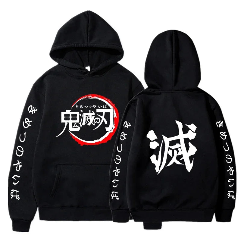 Demon Slayer sweat à capuche pour homme mode lettre graphique imprimé sweats femmes décontracté Harajuku Streetwear pull à capuche Sudaderas