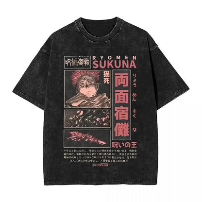 Anime Jujutsu Kaisen Gojo Satoru T-Shirts Washed Men Women Cotton Harajuku T-Shirts Ryomen Sukuna Retro Men's Women's Top Tees