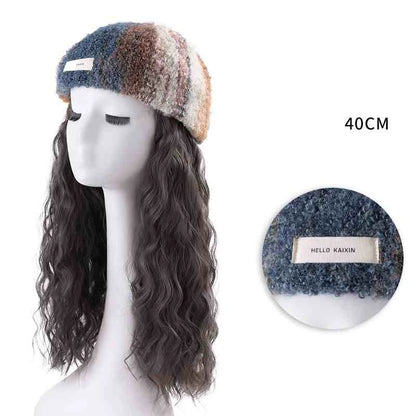 Perruque chapeau femmes tout en un automne/hiver nouvelle mode cheveux longs bouclés arc-en-ciel peinture à l'huile béret simulé cheveux perruque casque