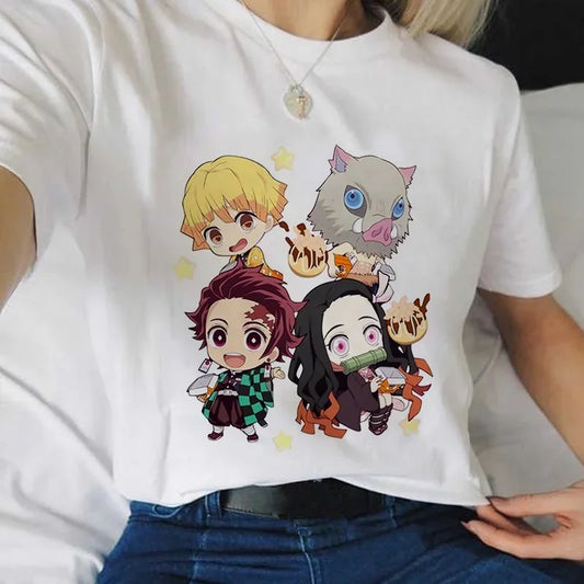 Démon Slayer imprimer t-shirt femmes Harajuku esthétique hauts blancs t-shirt japon Anime Ullzang femme t-shirt été noir t-shirt