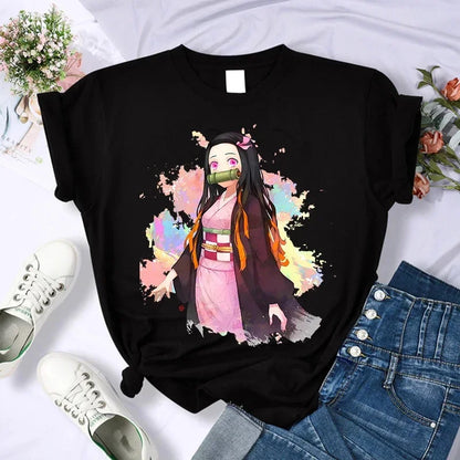Démon Slayer T-shirt femmes Kimetsu No Yaiba Nezuko T-shirt femme Tanjirou Kamado graphique T-shirt japonais Anime Manga T-shirt