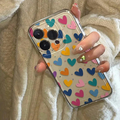 INS – coque de téléphone colorée en forme de cœur, étui transparent souriant pour iPhone 16 15 14 11 12 13 Pro Max Plus Mini XS XR 7 8 SE