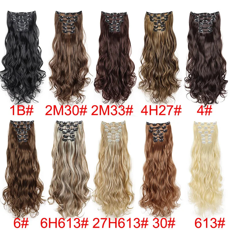 WIGSIN 24 pouces synthétique longue ondulée bouclés Extensions de cheveux postiches accessoires de cheveux quotidiens pour les femmes