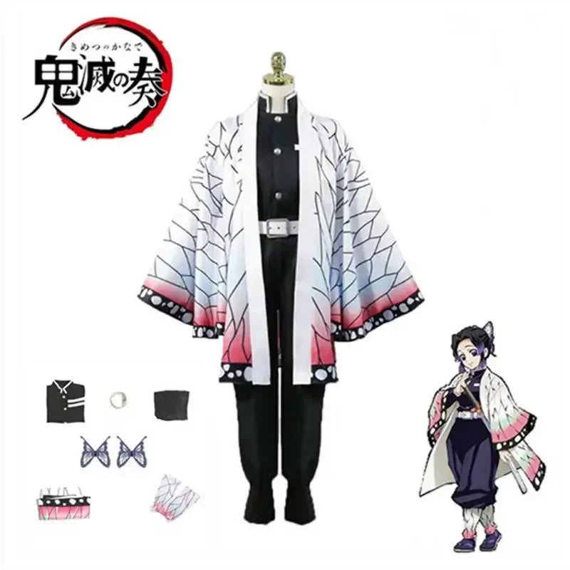 Costume de Cosplay Anime Demon Slayer Kimetsu No Yaiba Kochou Shinobu, ensemble de perruques, uniforme Kimono, Costumes d'halloween pour enfants et adultes