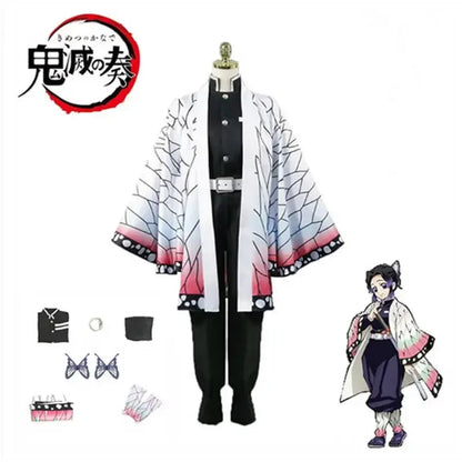 Costume de Cosplay Anime Demon Slayer Kimetsu No Yaiba Kochou Shinobu, ensemble de perruques, uniforme Kimono, Costumes d'halloween pour enfants et adultes