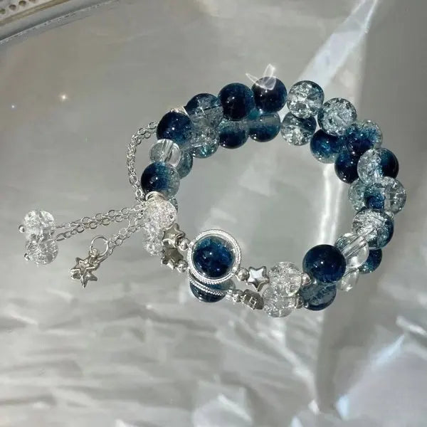 Bracelets de luxe légers en perles de cristal de verre violet pour femmes, pendentif Chic avec pompon papillon, bijoux de poignet pour fille douce
