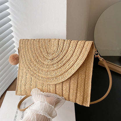 Sac à main tressé d'été pour femmes, enveloppe tissée à la main, sac à bandoulière de voyage, sac de plage, Shopping, porte-cartes de monnaie