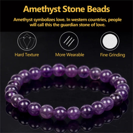 Bracelet améthyste en véritables perles de cristal naturel purifiant le corps véritable améthyste pierre naturelle Bracelets pour femme Pulsera