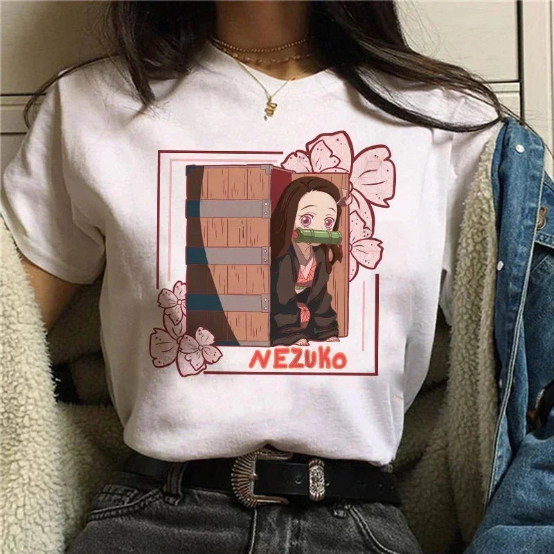 Démon Slayer T-shirt femmes Kimetsu No Yaiba Nezuko T-shirt femme Tanjirou Kamado graphique T-shirt japonais Anime Manga T-shirt