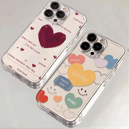 INS – coque de téléphone colorée en forme de cœur, étui transparent souriant pour iPhone 16 15 14 11 12 13 Pro Max Plus Mini XS XR 7 8 SE