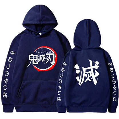 Demon Slayer sweat à capuche pour homme mode lettre graphique imprimé sweats femmes décontracté Harajuku Streetwear pull à capuche Sudaderas