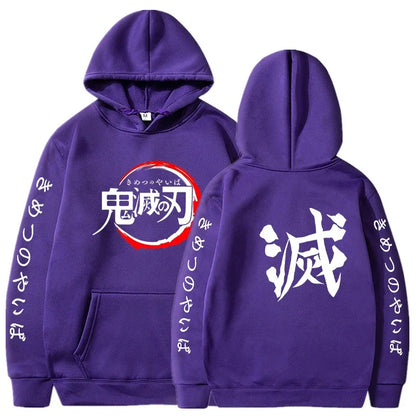 Demon Slayer sweat à capuche pour homme mode lettre graphique imprimé sweats femmes décontracté Harajuku Streetwear pull à capuche Sudaderas