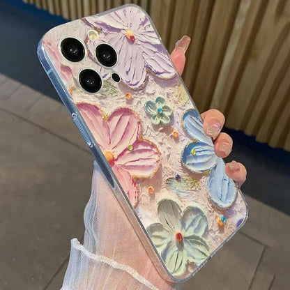 Coque de téléphone à motif de fleurs peintes vibrantes, couverture complète transparente, iPhone 11 12 Mini 13 14 Pro Max 15 16 Pro Poly X, 1PC