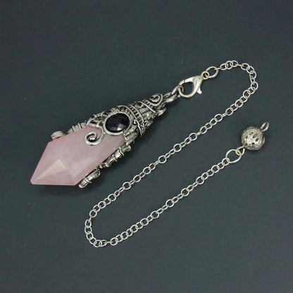 Pendentif pendule en cristal à 12 facettes, pour la Divination radiesthésie, pierre naturelle, améthyste, Quartz Rose, amulette, spirituel, bijoux