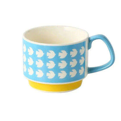 YWDL Japanese Flower Coffee Cup Set Retro Ceramic Milk Oatmeal Mug Office Water Handle Cup Kitchen Party Drinkware Set 300ml