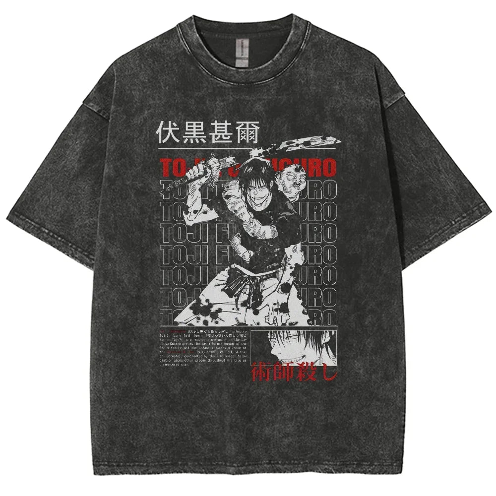 Anime Jujutsu Kaisen Gojo Satoru T-Shirts Washed Men Women Cotton Harajuku T-Shirts Ryomen Sukuna Retro Men's Women's Top Tees