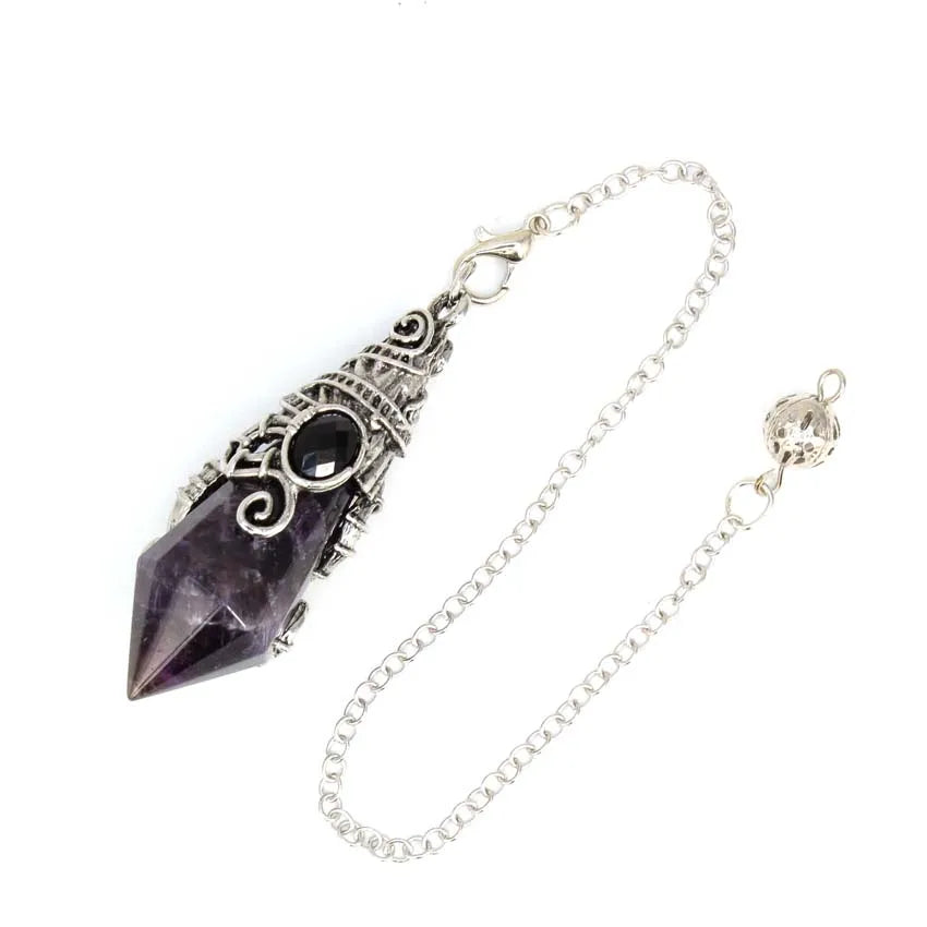 Pendentif pendule en cristal à 12 facettes, pour la Divination radiesthésie, pierre naturelle, améthyste, Quartz Rose, amulette, spirituel, bijoux