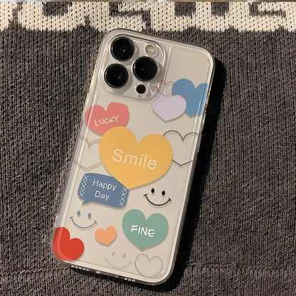 INS – coque de téléphone colorée en forme de cœur, étui transparent souriant pour iPhone 16 15 14 11 12 13 Pro Max Plus Mini XS XR 7 8 SE