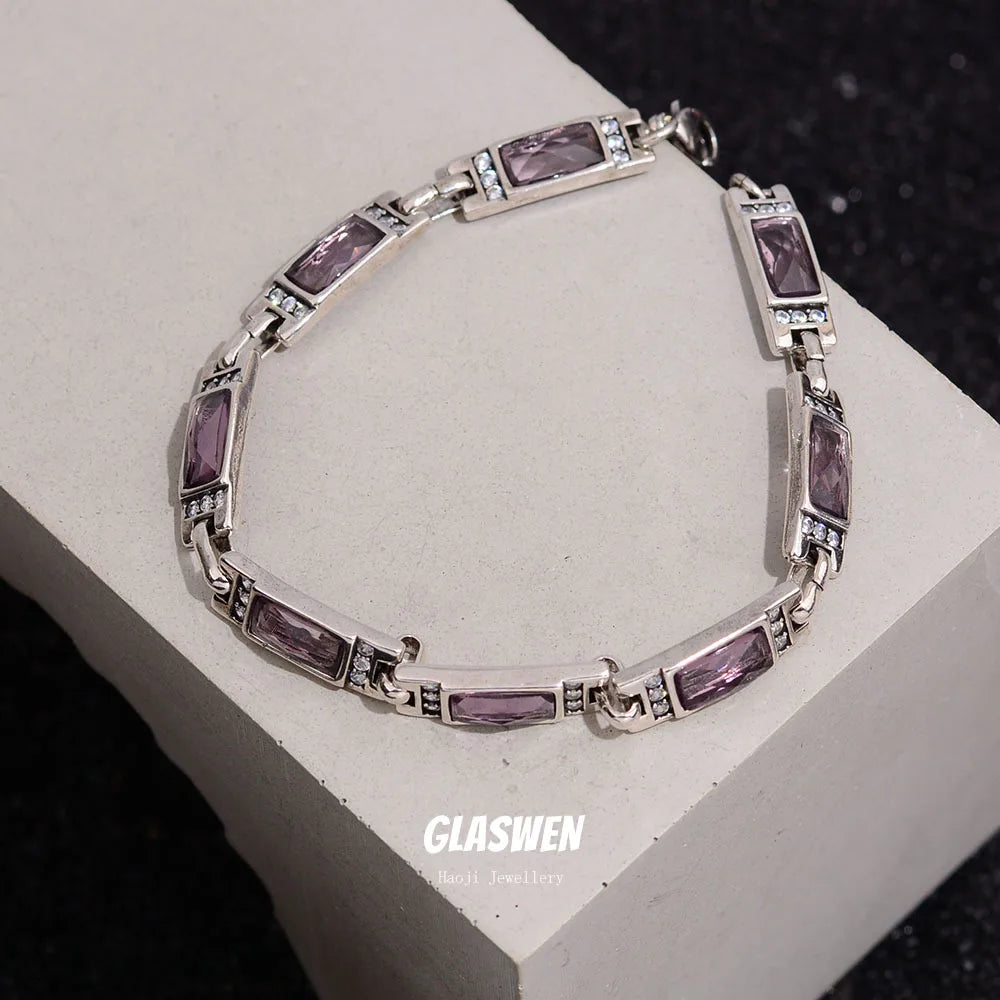Bracelet en argent Sterling 925 pour femmes, cristal violet, tendance, cadeaux d'anniversaire, ne se décolore jamais, bon marché, nouvel arrivage