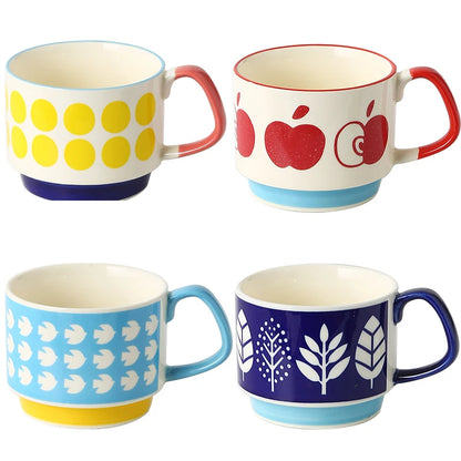 YWDL Japanese Flower Coffee Cup Set Retro Ceramic Milk Oatmeal Mug Office Water Handle Cup Kitchen Party Drinkware Set 300ml