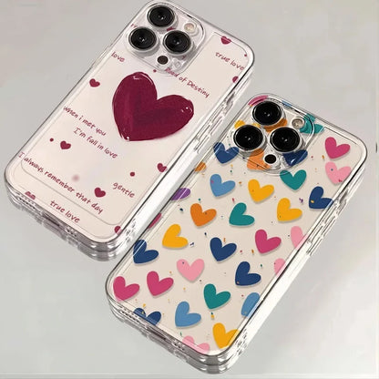 INS – coque de téléphone colorée en forme de cœur, étui transparent souriant pour iPhone 16 15 14 11 12 13 Pro Max Plus Mini XS XR 7 8 SE