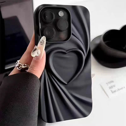 Coque de téléphone pliable en Silicone souple et mat, étui complet en forme de cœur d'amour 3D pour iPhone 13 14 15 Pro Max 16 Plus 11 12 ProMax