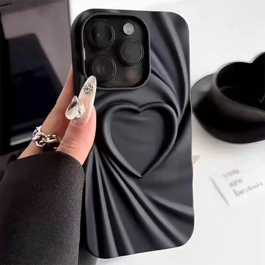Coque de téléphone pliable en Silicone souple et mat, étui complet en forme de cœur d'amour 3D pour iPhone 13 14 15 Pro Max 16 Plus 11 12 ProMax