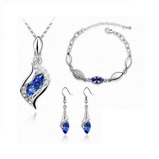 Nouveau luxe 925 en argent Sterling cristal ensemble de bijoux pour les femmes pendentif collier boucles d'oreilles Bracelet ensemble bijoux de mode
