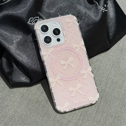 Jolie coque de téléphone magnétique pour iPhone 16 Pro 15 14 13 Pro Max 15Pro, avec support à nœud papillon en perles, étuis antichoc pour Magsafe