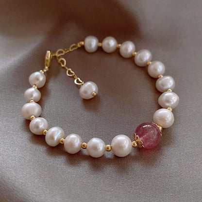 Bracelets baroques en perles d'eau douce et Quartz fraise pour femmes, bijoux de haute qualité, cadeaux de saint-valentin, ne se décolore pas, 100%