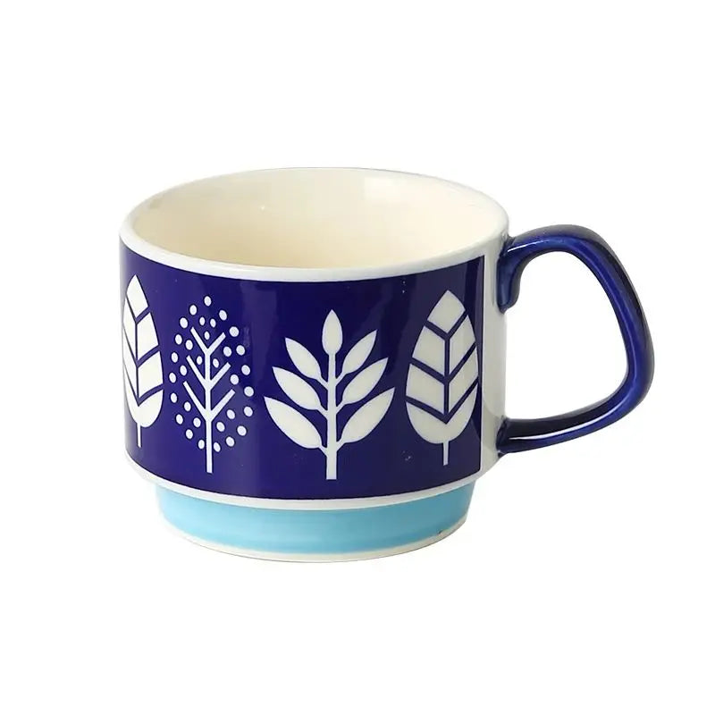 YWDL Japanese Flower Coffee Cup Set Retro Ceramic Milk Oatmeal Mug Office Water Handle Cup Kitchen Party Drinkware Set 300ml