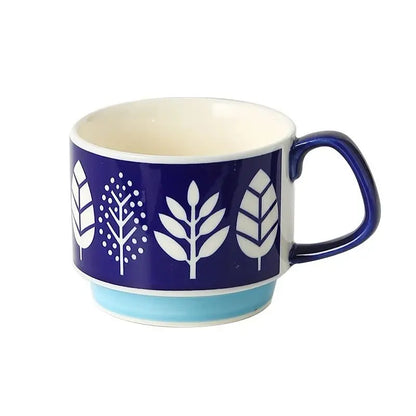 YWDL Japanese Flower Coffee Cup Set Retro Ceramic Milk Oatmeal Mug Office Water Handle Cup Kitchen Party Drinkware Set 300ml