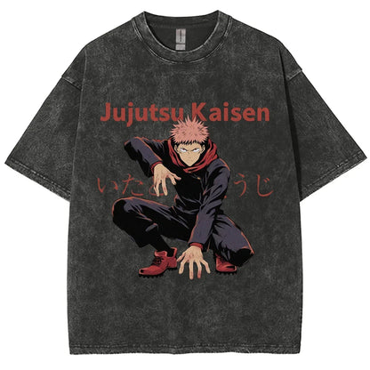 Anime Jujutsu Kaisen Gojo Satoru T-Shirts Washed Men Women Cotton Harajuku T-Shirts Ryomen Sukuna Retro Men's Women's Top Tees