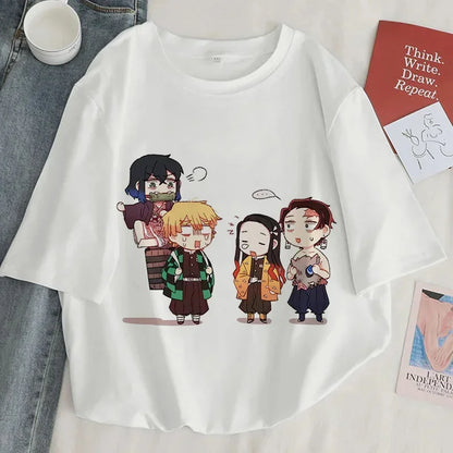 Démon Slayer imprimer t-shirt femmes Harajuku esthétique hauts blancs t-shirt japon Anime Ullzang femme t-shirt été noir t-shirt