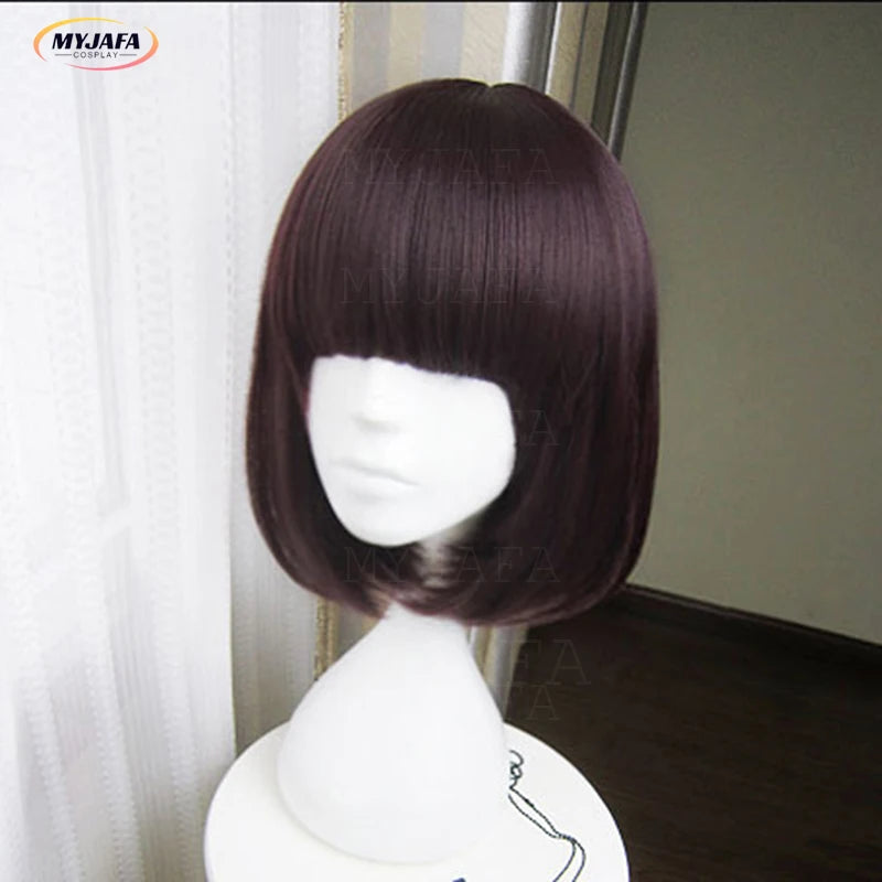 Perruque de Cosplay Anime Bungo Stray Dogs Akiko Yosano, épingle à cheveux papillon, Bob court, violet, noir, perruques résistantes à la chaleur + bonnet de perruque