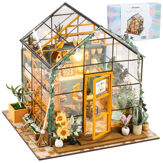 Kit de maison de jardin Miniature, bricolage, avec meubles et lumière LED, ensemble artisanal pour maison de poupée, cadeaux, Kits de construction de maquettes de serre en bois