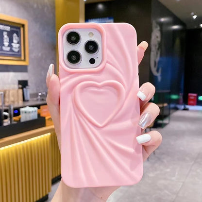 Coque de téléphone pliable en Silicone souple et mat, étui complet en forme de cœur d'amour 3D pour iPhone 13 14 15 Pro Max 16 Plus 11 12 ProMax