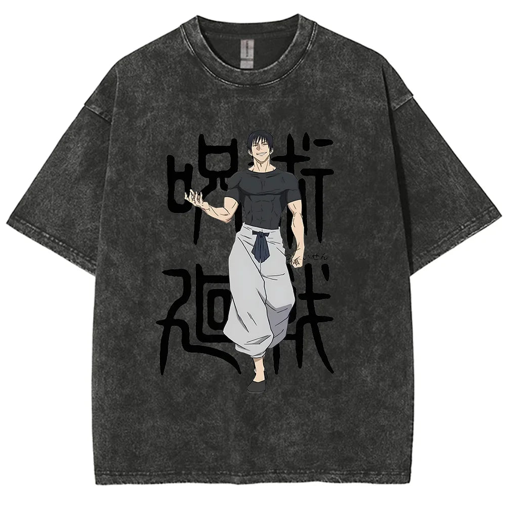 Anime Jujutsu Kaisen Gojo Satoru T-Shirts Washed Men Women Cotton Harajuku T-Shirts Ryomen Sukuna Retro Men's Women's Top Tees