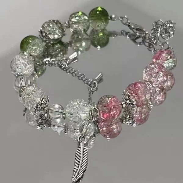Bracelets de luxe légers en perles de cristal de verre violet pour femmes, pendentif Chic avec pompon papillon, bijoux de poignet pour fille douce