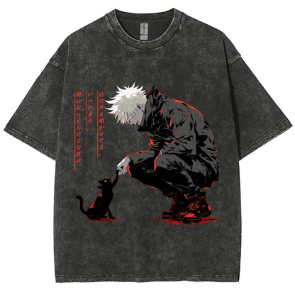 Anime Jujutsu Kaisen Gojo Satoru T-Shirts Washed Men Women Cotton Harajuku T-Shirts Ryomen Sukuna Retro Men's Women's Top Tees